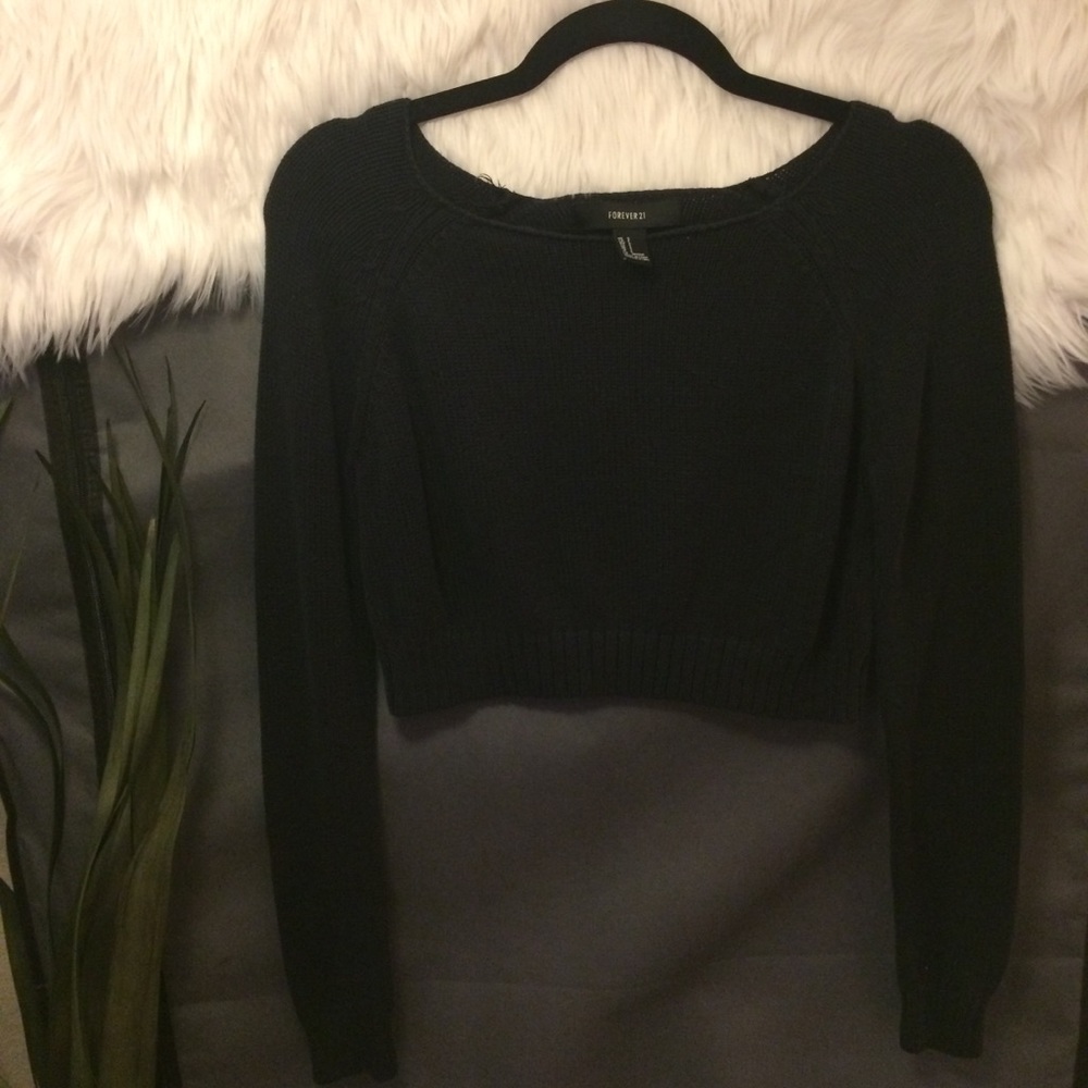 Black Long Sleeve Crop Top Sweater